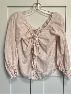 Free People Blush Pink Tie-Front Peasant Blouse